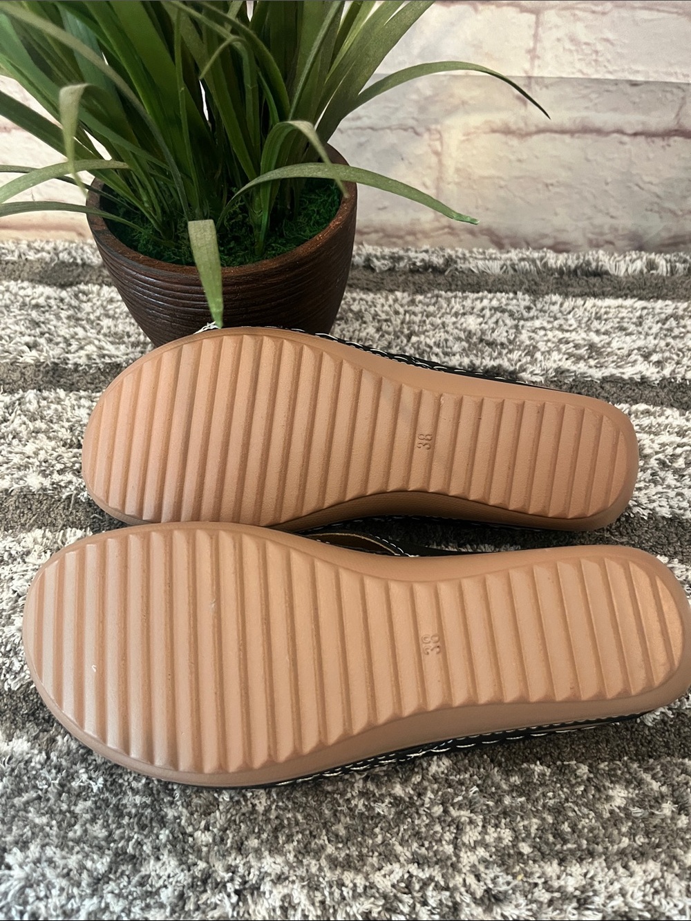 Black and Tan Embellished Thong Sandals - Picture 7 of 10